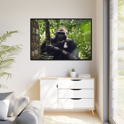 Silverback Gorilla Framed Canvas Wall Art, Gabon Africa Wildlife Photography Print, Safari Animal Decor