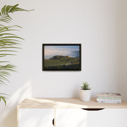 Tuscan Landscape Wall Art, Foggy Sunrise Tuscany Print, Framed Canvas Italy Vineyard Decor
