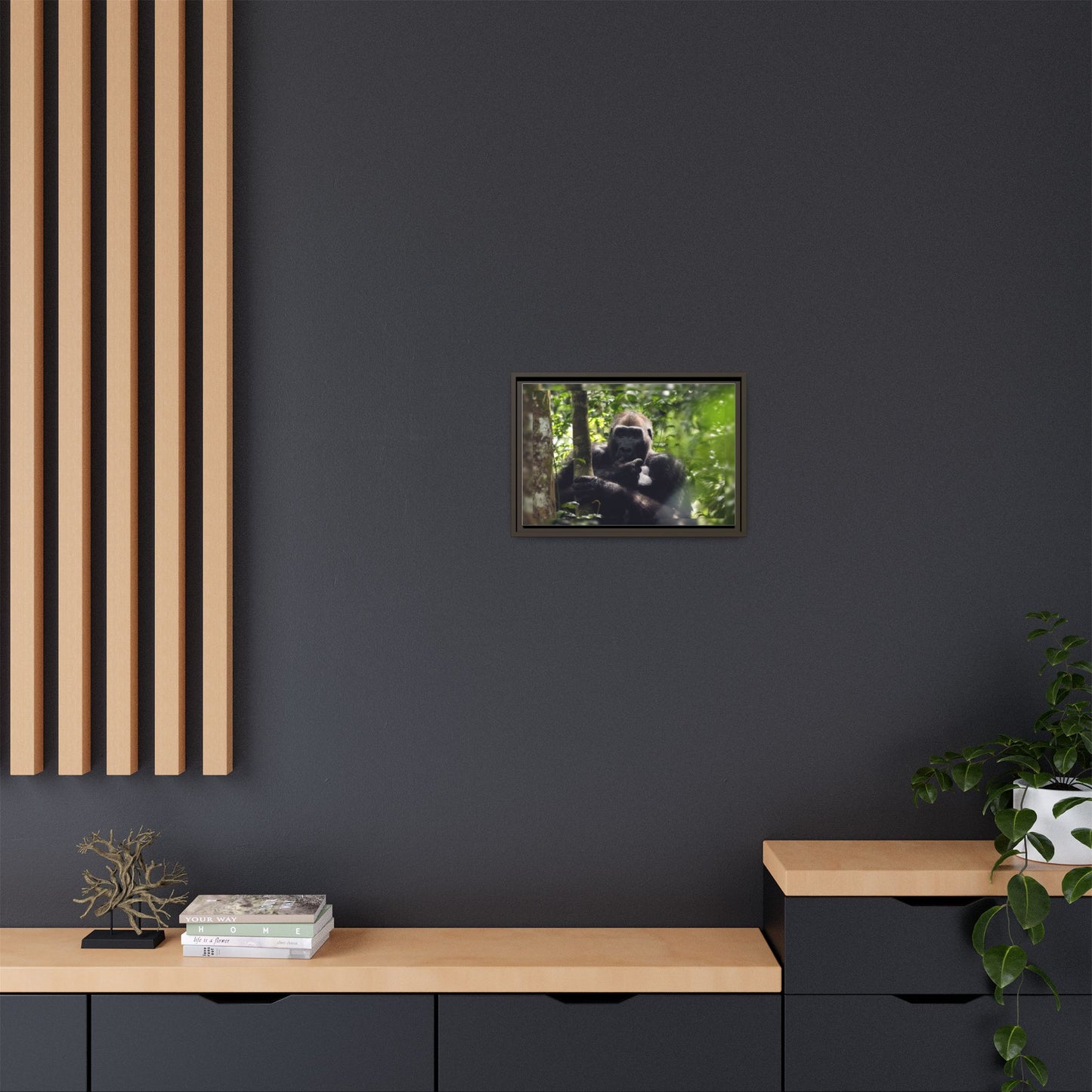 Silverback Gorilla Framed Canvas Wall Art, Gabon Africa Wildlife Photography Print, Safari Animal Decor