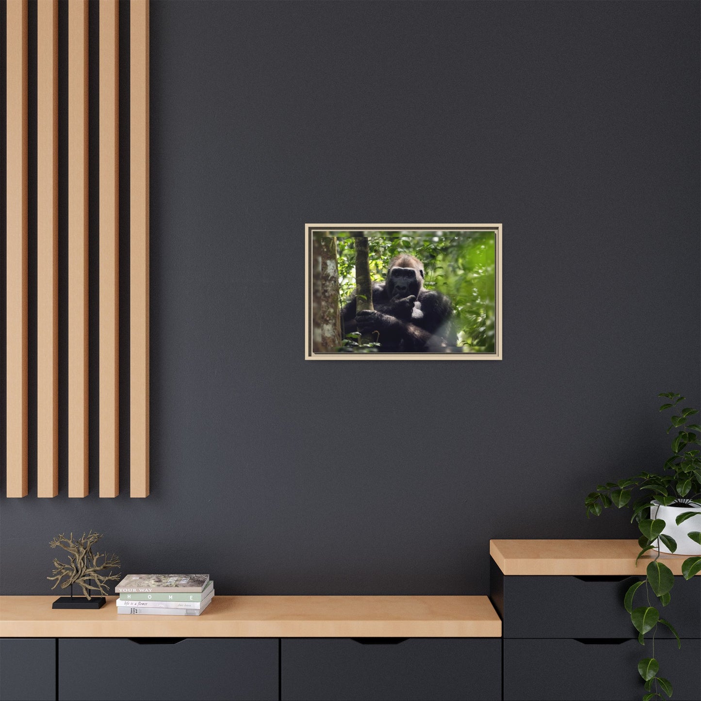Silverback Gorilla Framed Canvas Wall Art, Gabon Africa Wildlife Photography Print, Safari Animal Decor