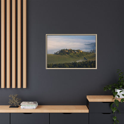 Tuscan Landscape Wall Art, Foggy Sunrise Tuscany Print, Framed Canvas Italy Vineyard Decor