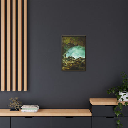 Hawaii Ocean Wall Art, Big Island Surf Photo, Lava Rock Coastal Print, Espresso Framed Canvas Decor