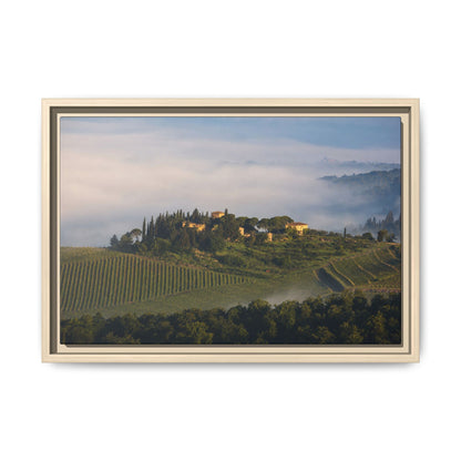 Tuscan Landscape Wall Art, Foggy Sunrise Tuscany Print, Framed Canvas Italy Vineyard Decor