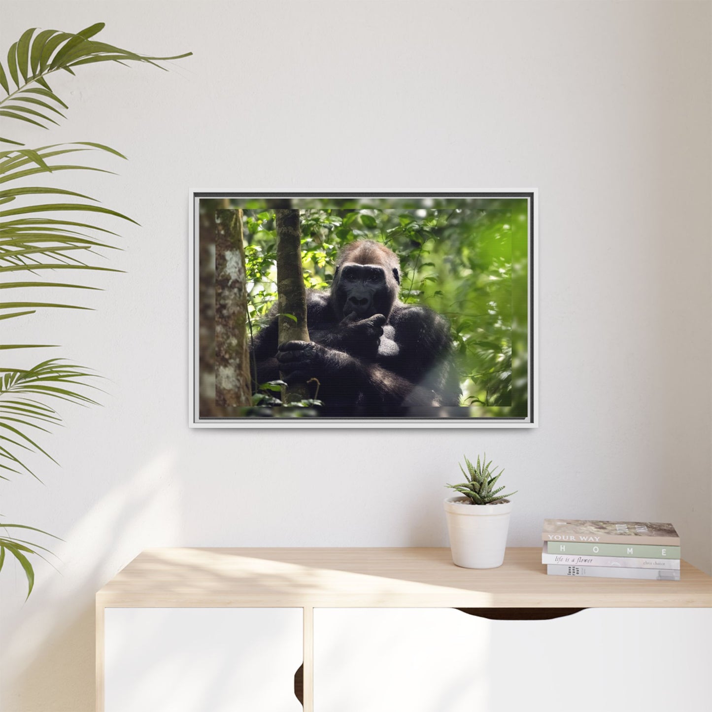 Silverback Gorilla Framed Canvas Wall Art, Gabon Africa Wildlife Photography Print, Safari Animal Decor