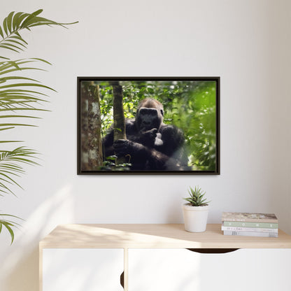 Silverback Gorilla Framed Canvas Wall Art, Gabon Africa Wildlife Photography Print, Safari Animal Decor