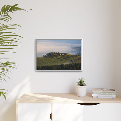 Tuscan Landscape Wall Art, Foggy Sunrise Tuscany Print, Framed Canvas Italy Vineyard Decor