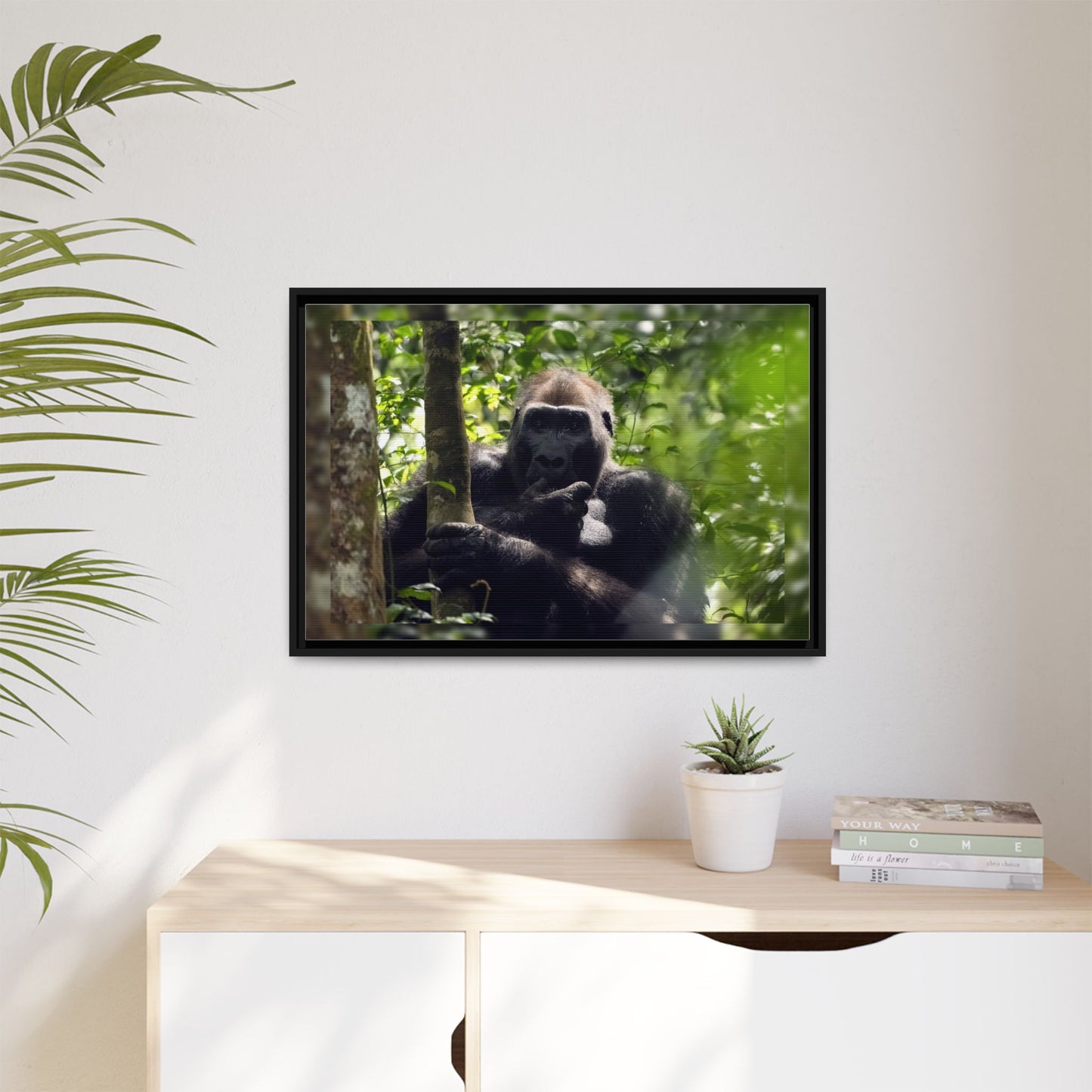 Silverback Gorilla Framed Canvas Wall Art, Gabon Africa Wildlife Photography Print, Safari Animal Decor