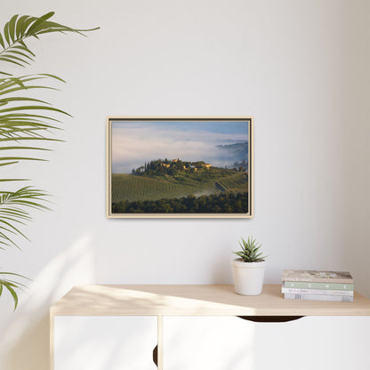 Tuscan Landscape Wall Art, Foggy Sunrise Tuscany Print, Framed Canvas Italy Vineyard Decor