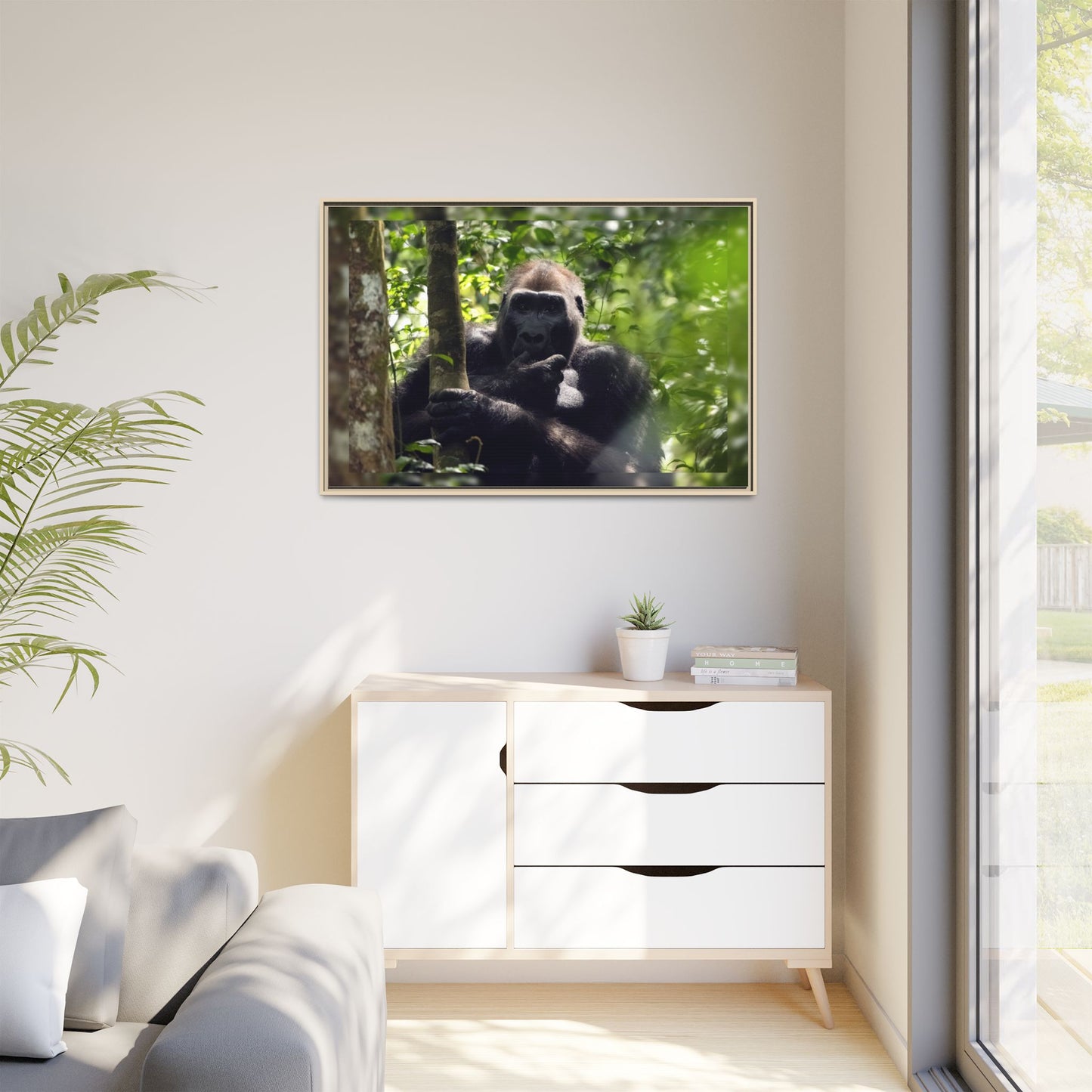 Silverback Gorilla Framed Canvas Wall Art, Gabon Africa Wildlife Photography Print, Safari Animal Decor