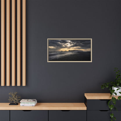 Stormy Iceland Black Sand Beach Wall Art, Panoramic Framed Canvas Print, Moody Nordic Coastal Decor