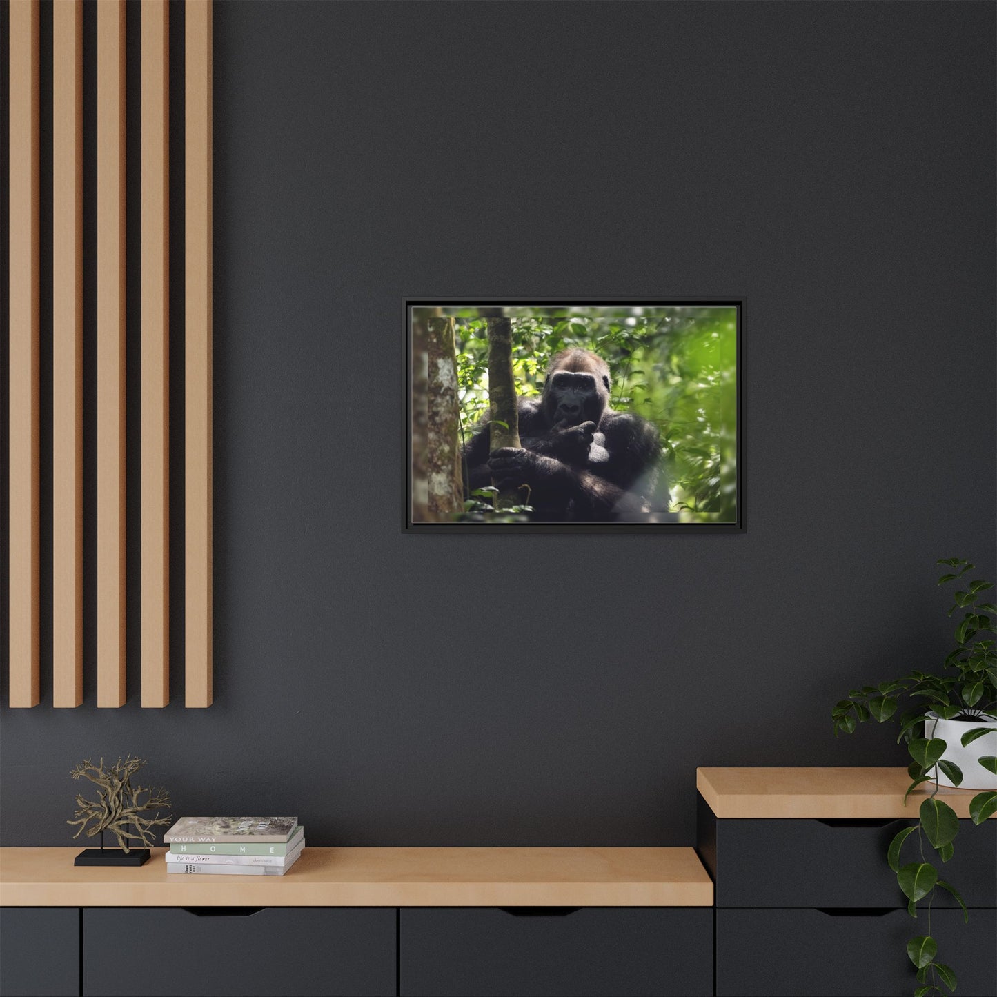 Silverback Gorilla Framed Canvas Wall Art, Gabon Africa Wildlife Photography Print, Safari Animal Decor