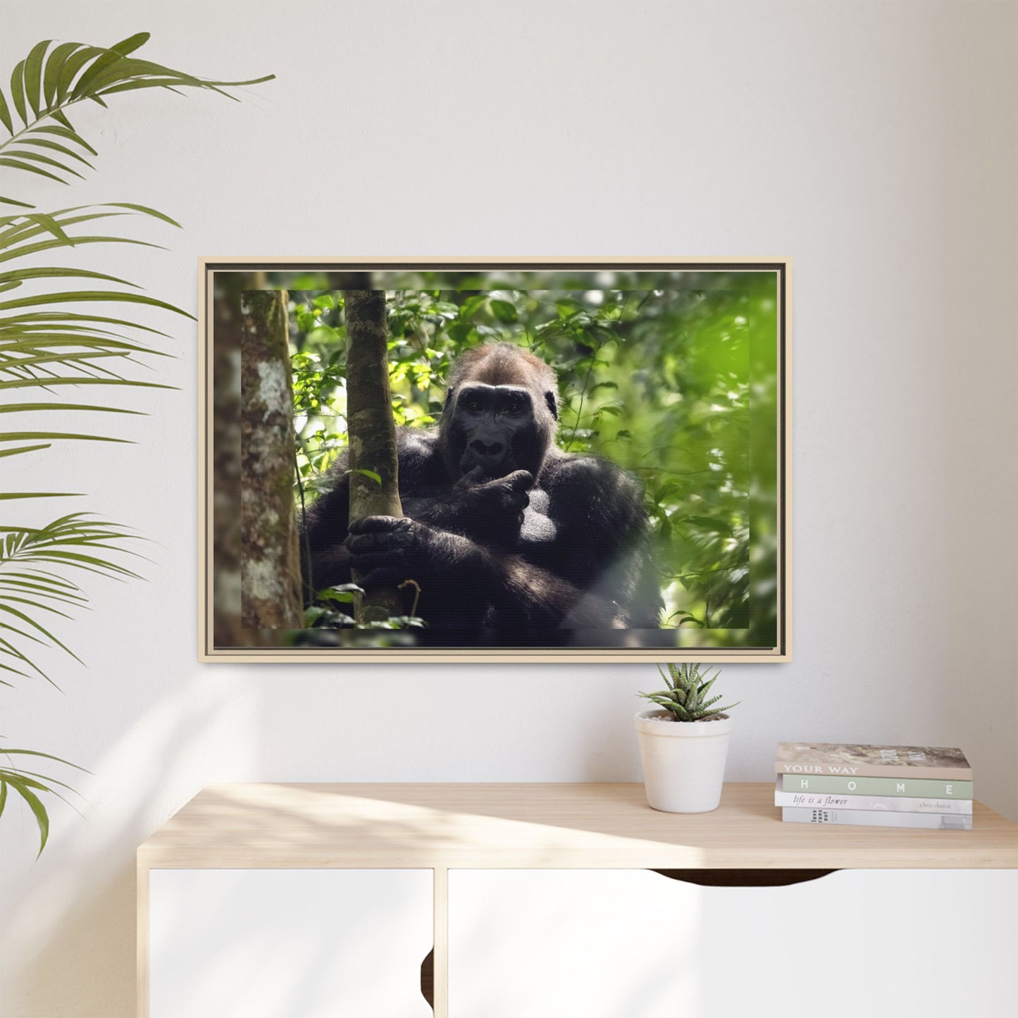 Silverback Gorilla Framed Canvas Wall Art, Gabon Africa Wildlife Photography Print, Safari Animal Decor