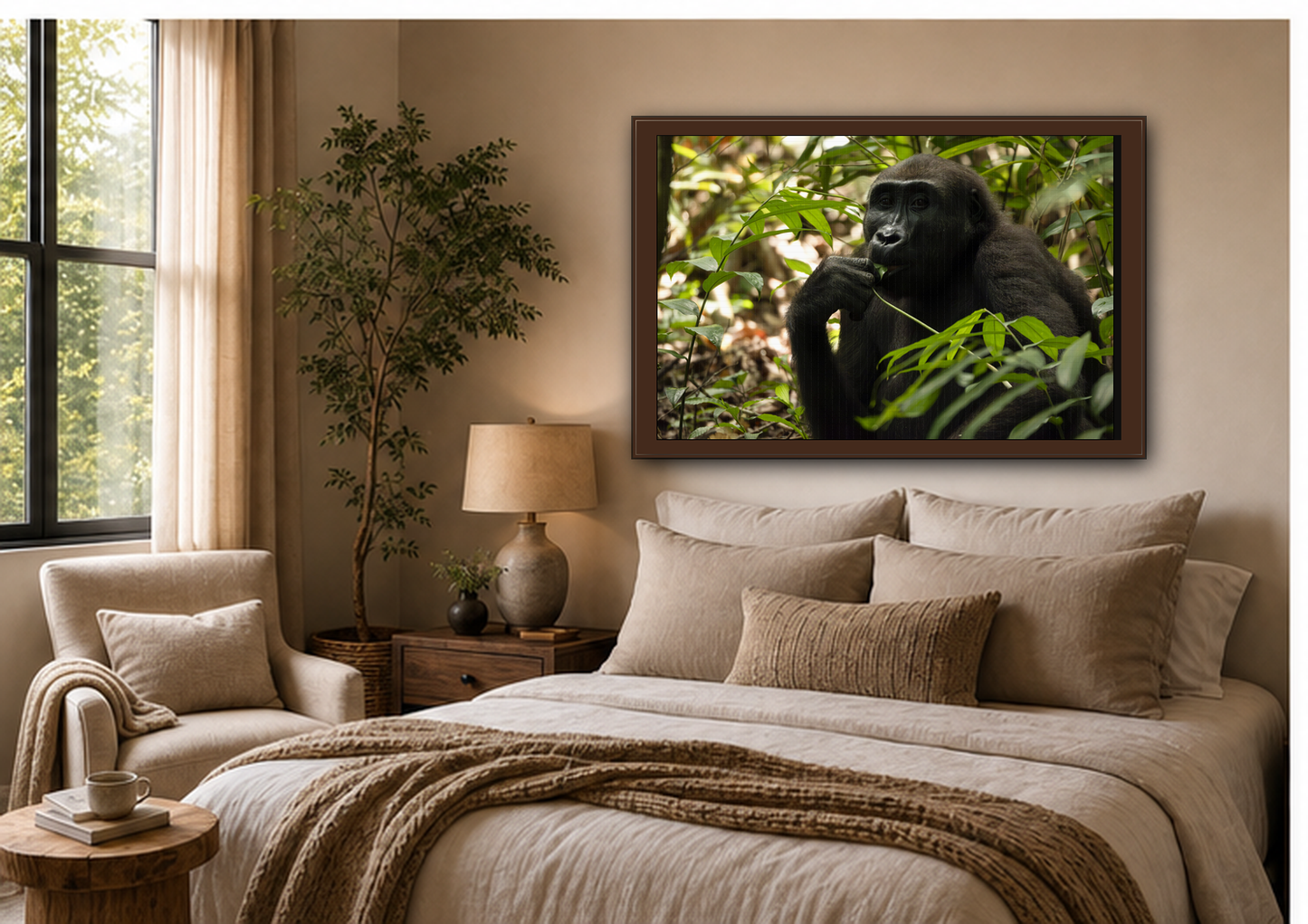 Male Gorilla Wall Art, Gabon Wildlife Photography, African Forest Espresso Framed Canvas Print