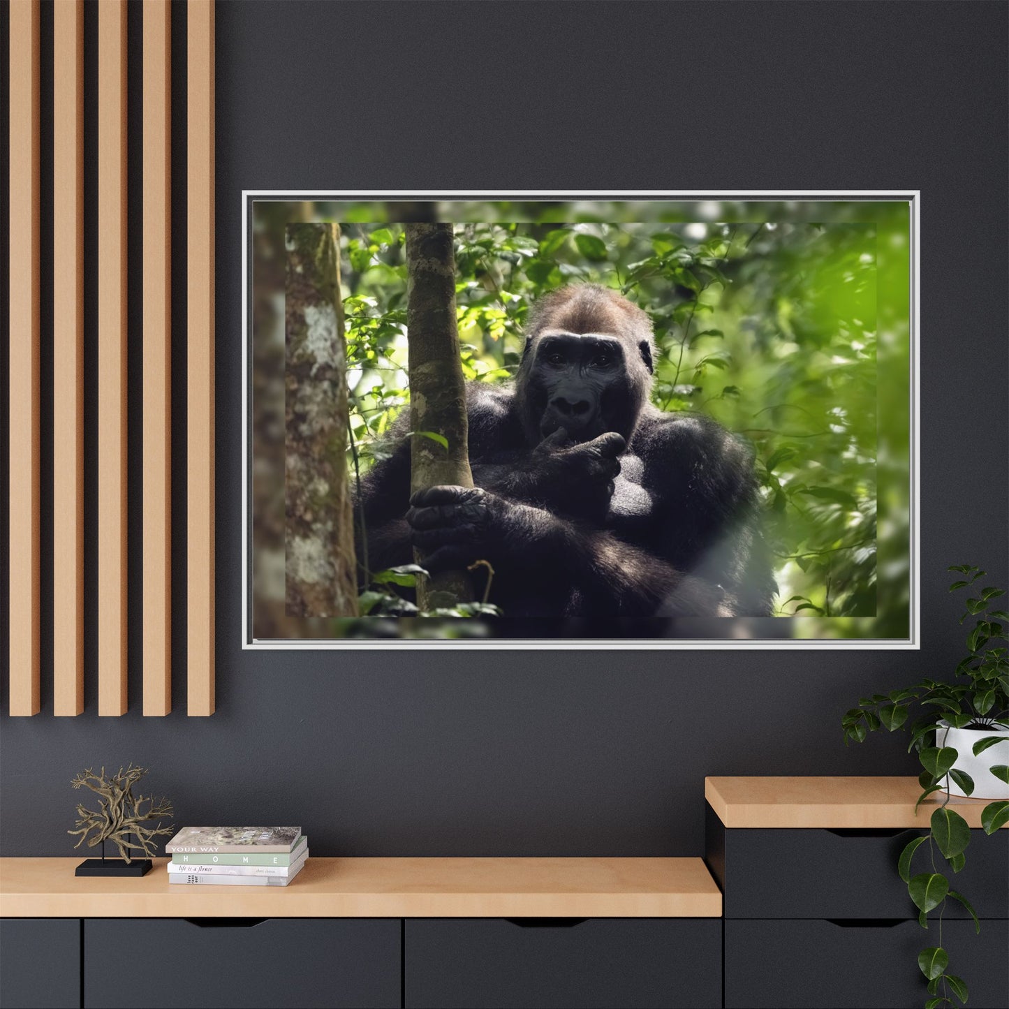 Silverback Gorilla Framed Canvas Wall Art, Gabon Africa Wildlife Photography Print, Safari Animal Decor