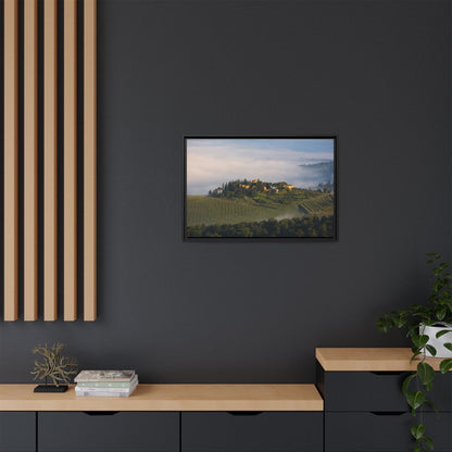 Tuscan Landscape Wall Art, Foggy Sunrise Tuscany Print, Framed Canvas Italy Vineyard Decor