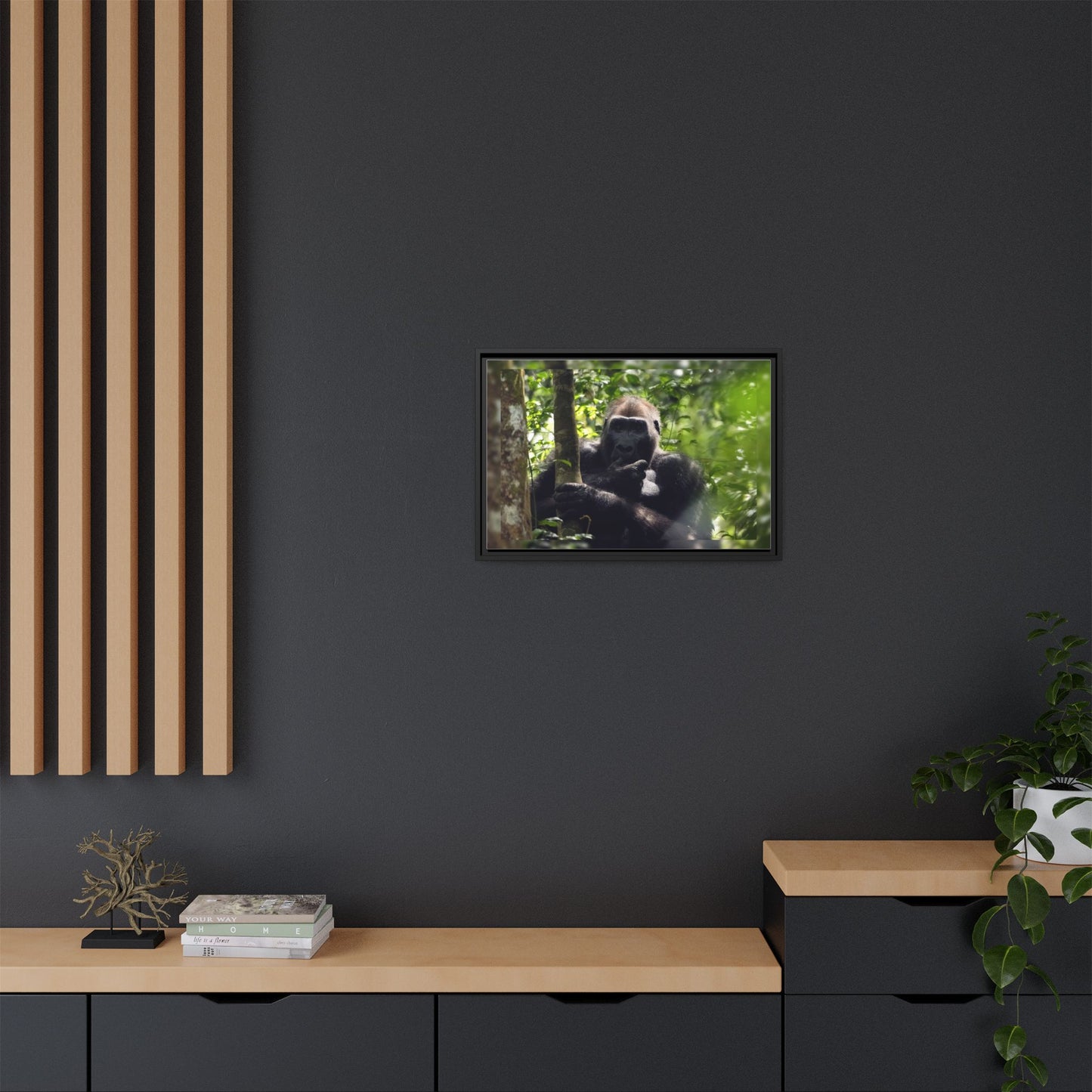 Silverback Gorilla Framed Canvas Wall Art, Gabon Africa Wildlife Photography Print, Safari Animal Decor