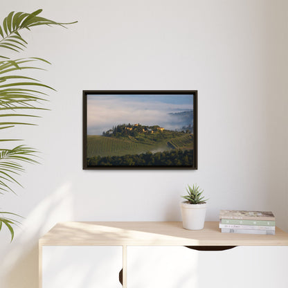 Tuscan Landscape Wall Art, Foggy Sunrise Tuscany Print, Framed Canvas Italy Vineyard Decor