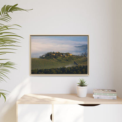 Tuscan Landscape Wall Art, Foggy Sunrise Tuscany Print, Framed Canvas Italy Vineyard Decor