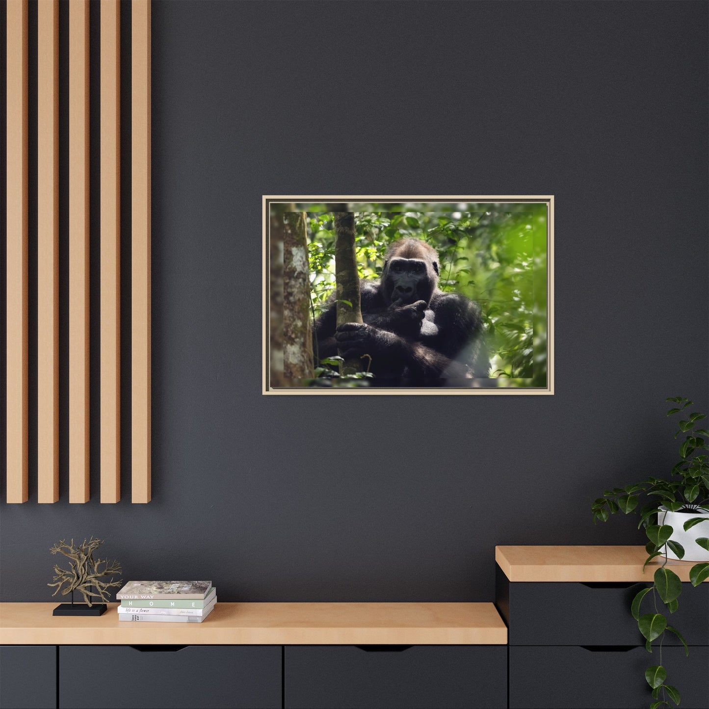 Silverback Gorilla Framed Canvas Wall Art, Gabon Africa Wildlife Photography Print, Safari Animal Decor