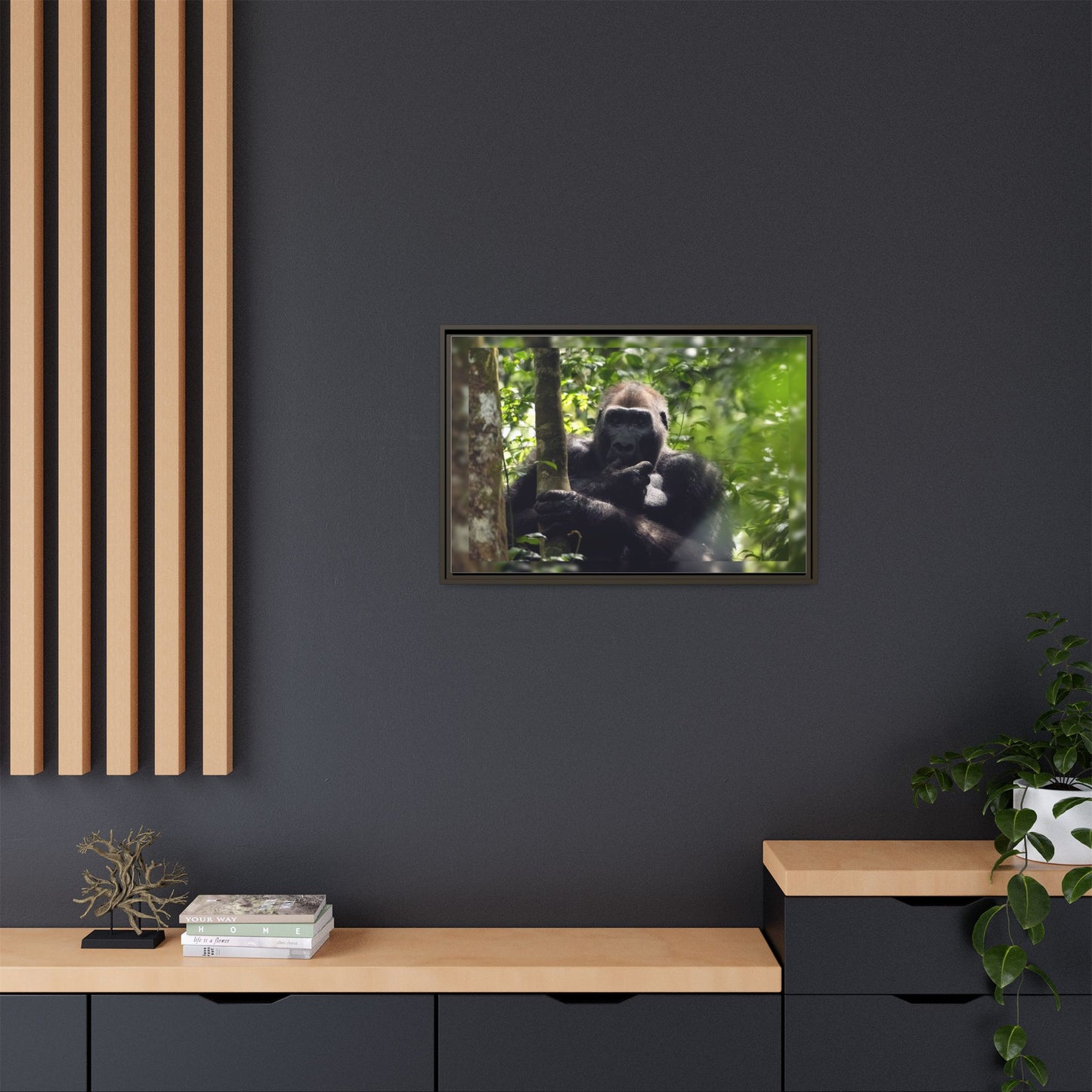 Silverback Gorilla Framed Canvas Wall Art, Gabon Africa Wildlife Photography Print, Safari Animal Decor