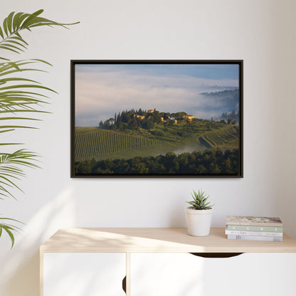 Tuscan Landscape Wall Art, Foggy Sunrise Tuscany Print, Framed Canvas Italy Vineyard Decor