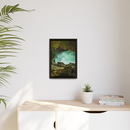 Hawaii Ocean Wall Art, Big Island Surf Photo, Lava Rock Coastal Print, Espresso Framed Canvas Decor