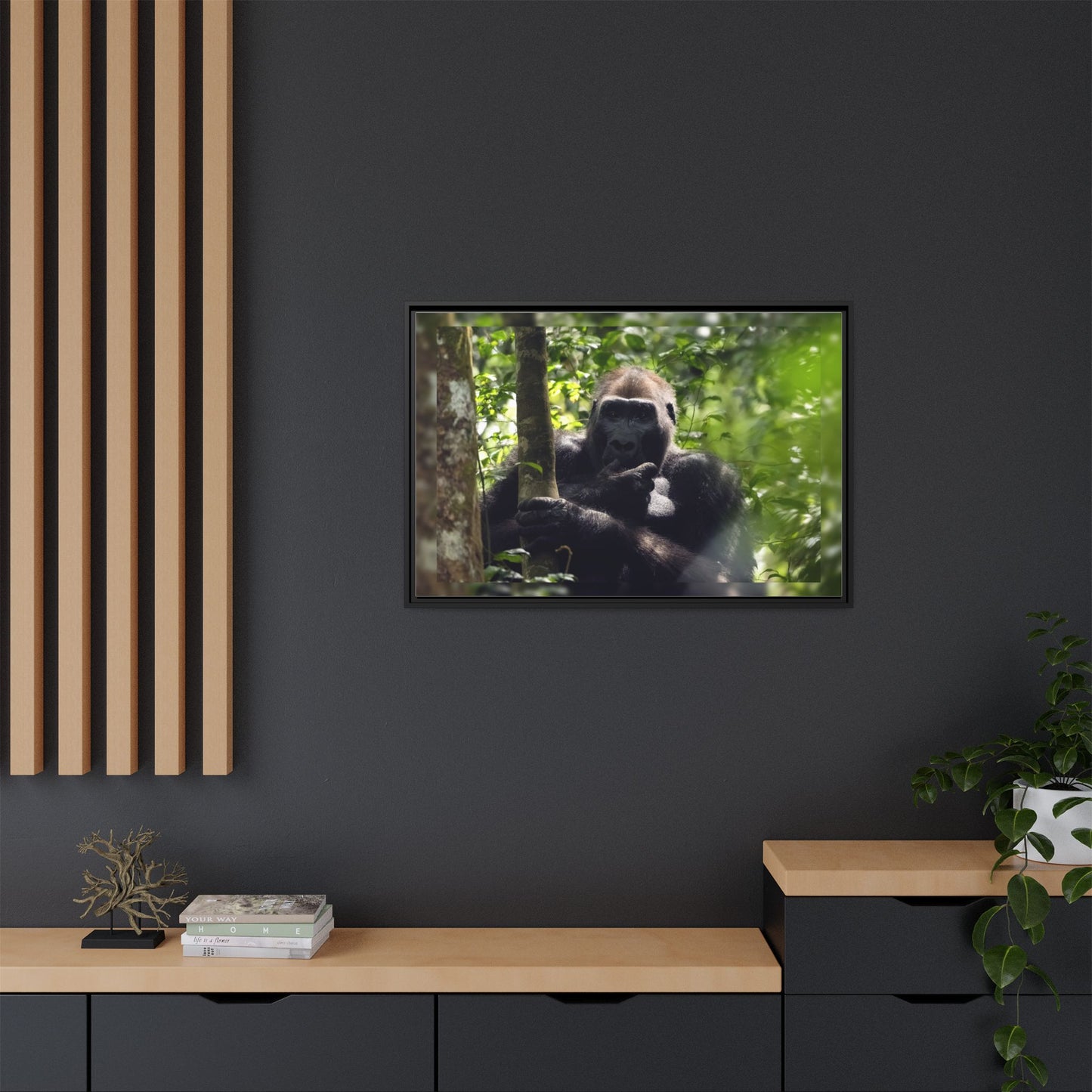 Silverback Gorilla Framed Canvas Wall Art, Gabon Africa Wildlife Photography Print, Safari Animal Decor