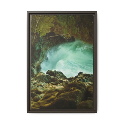 Hawaii Ocean Wall Art, Big Island Surf Photo, Lava Rock Coastal Print, Espresso Framed Canvas Decor