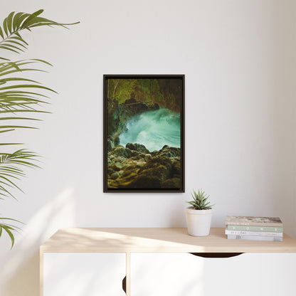 Hawaii Ocean Wall Art, Big Island Surf Photo, Lava Rock Coastal Print, Espresso Framed Canvas Decor
