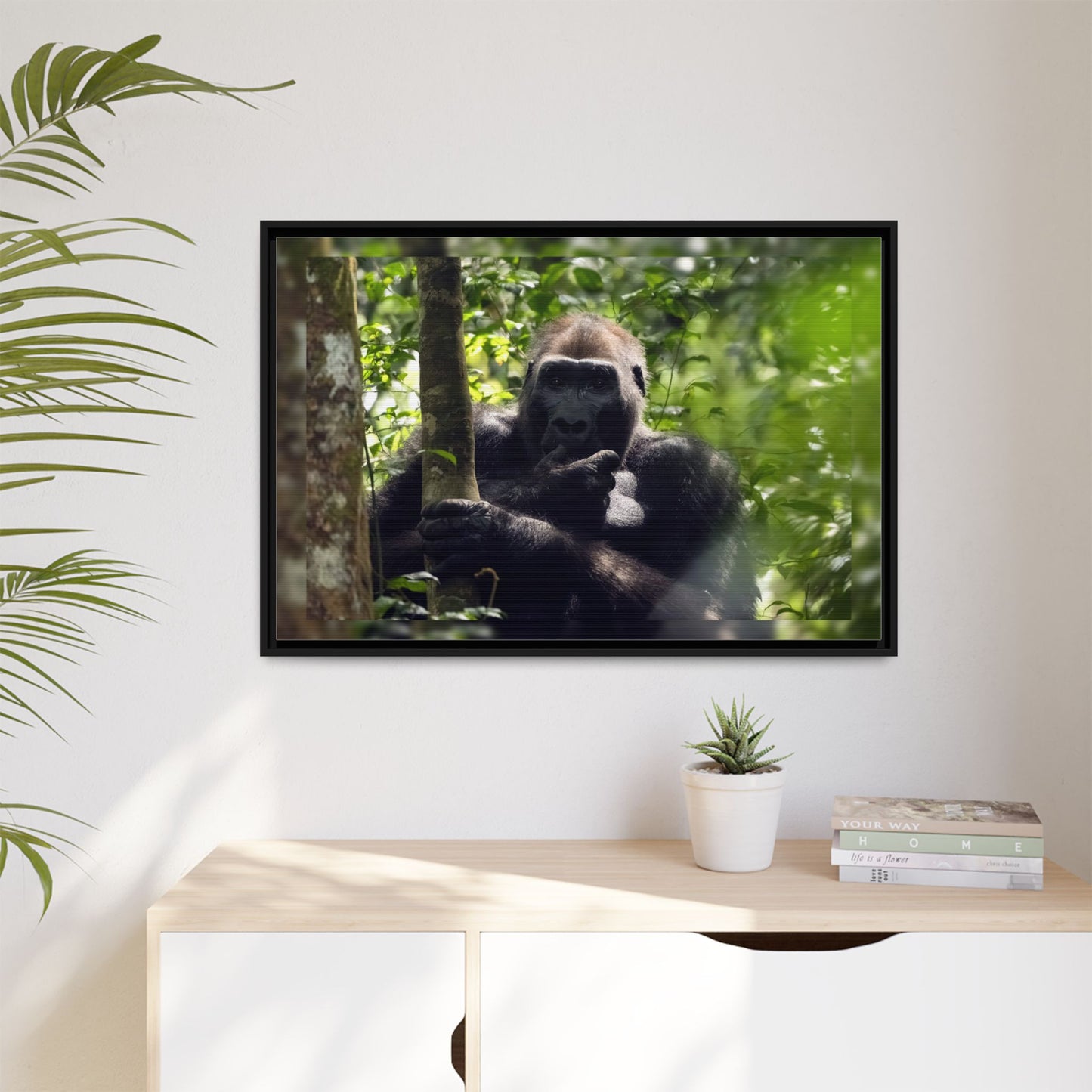 Silverback Gorilla Framed Canvas Wall Art, Gabon Africa Wildlife Photography Print, Safari Animal Decor