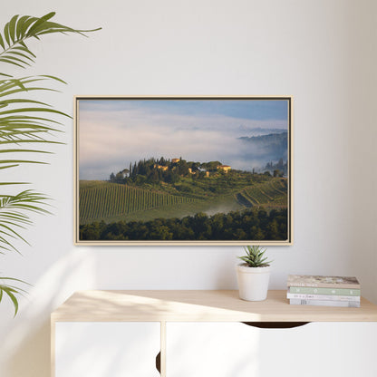 Tuscan Landscape Wall Art, Foggy Sunrise Tuscany Print, Framed Canvas Italy Vineyard Decor
