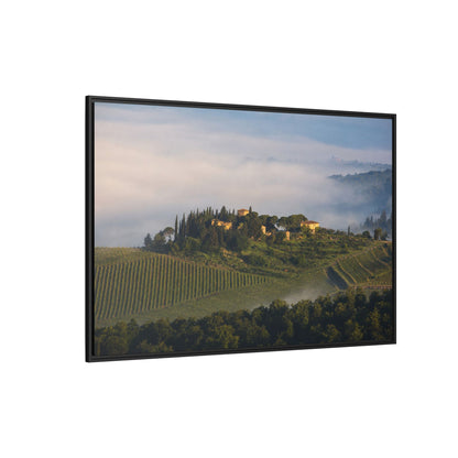 Tuscan Landscape Wall Art, Foggy Sunrise Tuscany Print, Framed Canvas Italy Vineyard Decor