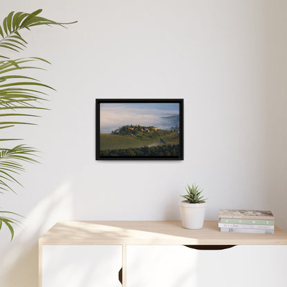 Tuscan Landscape Wall Art, Foggy Sunrise Tuscany Print, Framed Canvas Italy Vineyard Decor