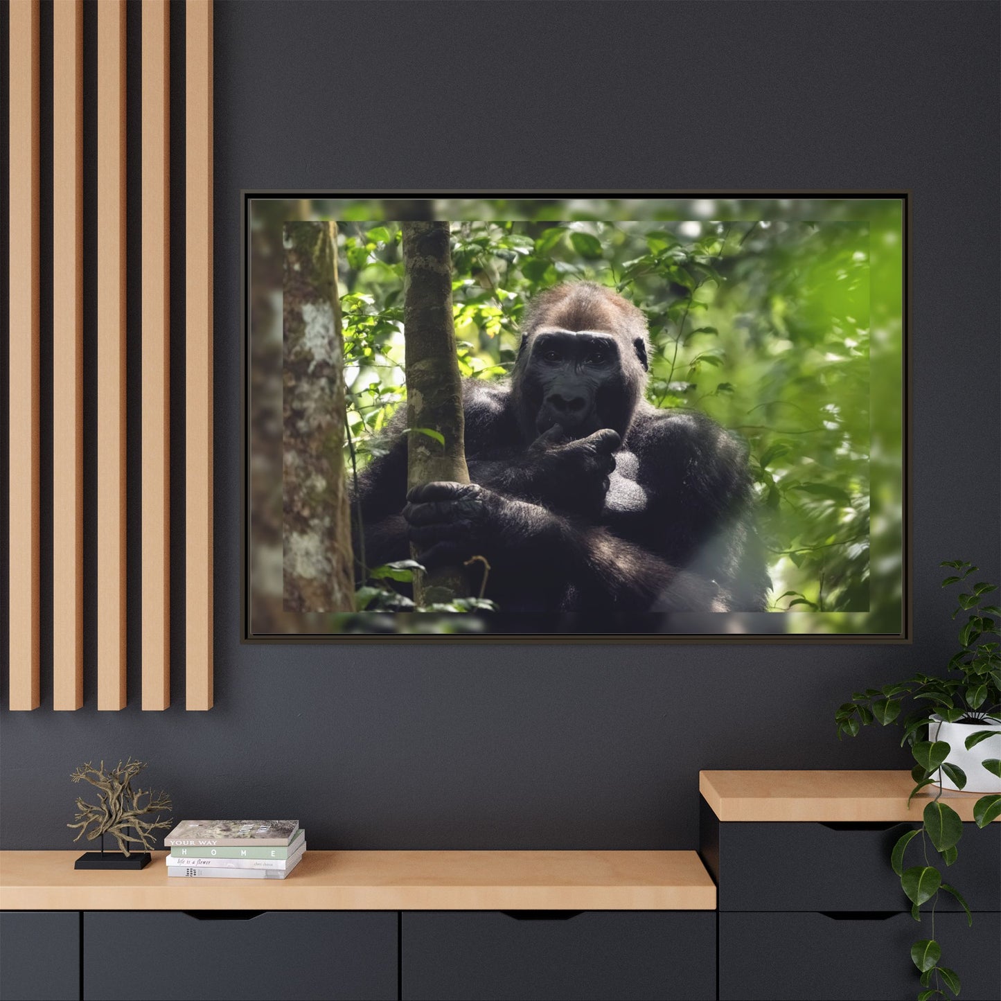 Silverback Gorilla Framed Canvas Wall Art, Gabon Africa Wildlife Photography Print, Safari Animal Decor