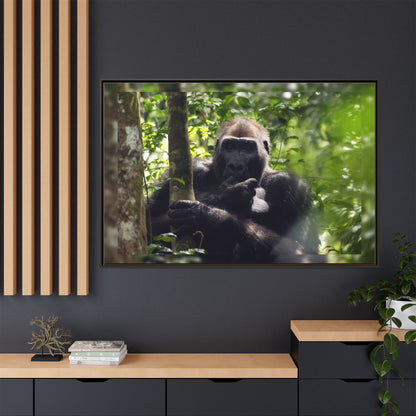 Silverback Gorilla Framed Canvas Wall Art, Gabon Africa Wildlife Photography Print, Safari Animal Decor