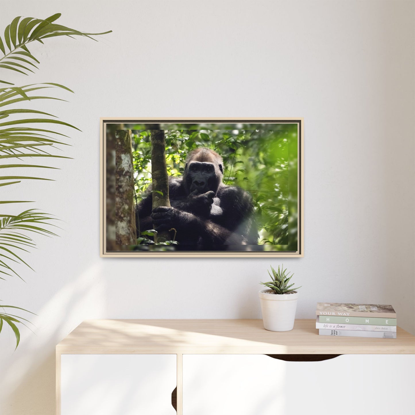 Silverback Gorilla Framed Canvas Wall Art, Gabon Africa Wildlife Photography Print, Safari Animal Decor
