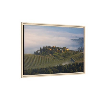 Tuscan Landscape Wall Art, Foggy Sunrise Tuscany Print, Framed Canvas Italy Vineyard Decor