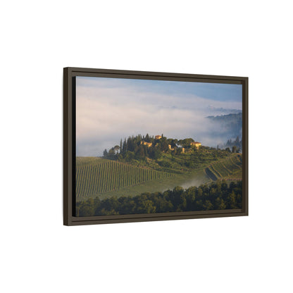 Tuscan Landscape Wall Art, Foggy Sunrise Tuscany Print, Framed Canvas Italy Vineyard Decor