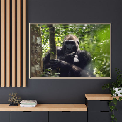 Silverback Gorilla Framed Canvas Wall Art, Gabon Africa Wildlife Photography Print, Safari Animal Decor