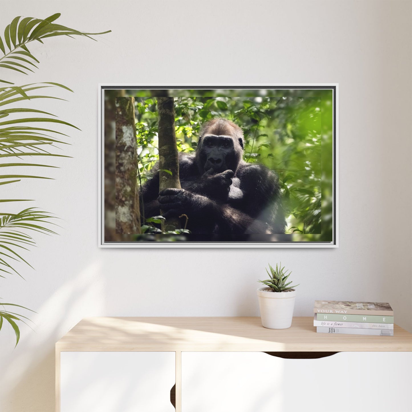 Silverback Gorilla Framed Canvas Wall Art, Gabon Africa Wildlife Photography Print, Safari Animal Decor