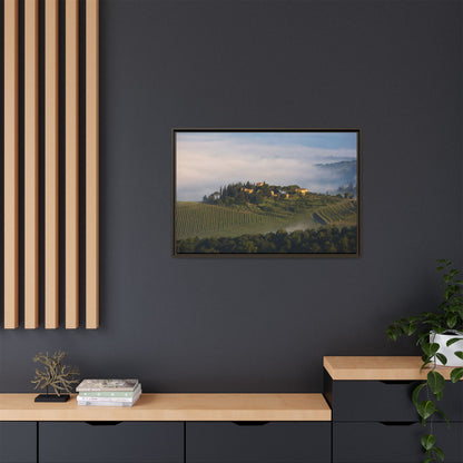 Tuscan Landscape Wall Art, Foggy Sunrise Tuscany Print, Framed Canvas Italy Vineyard Decor