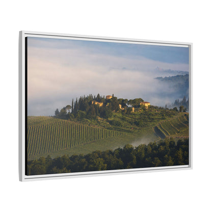 Tuscan Landscape Wall Art, Foggy Sunrise Tuscany Print, Framed Canvas Italy Vineyard Decor