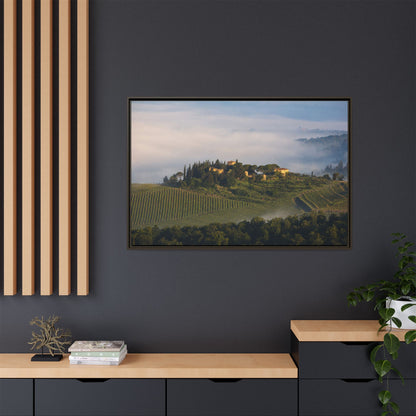 Tuscan Landscape Wall Art, Foggy Sunrise Tuscany Print, Framed Canvas Italy Vineyard Decor